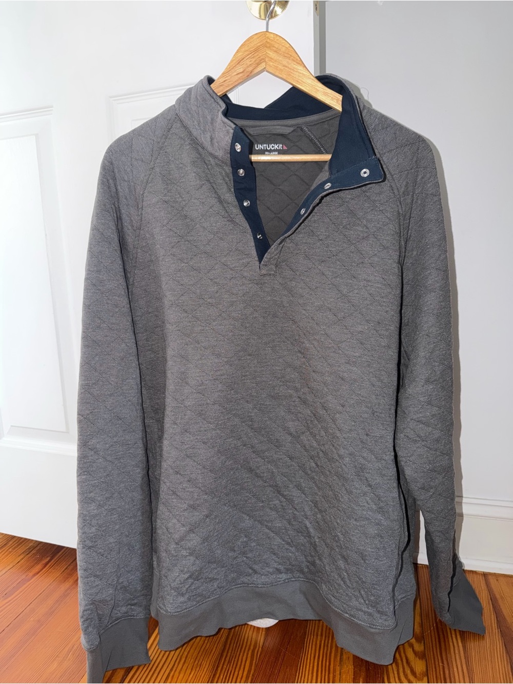 UNTUCKit Men’s Quilted Gray Snap-Neck Zip-Up Sweater XXL